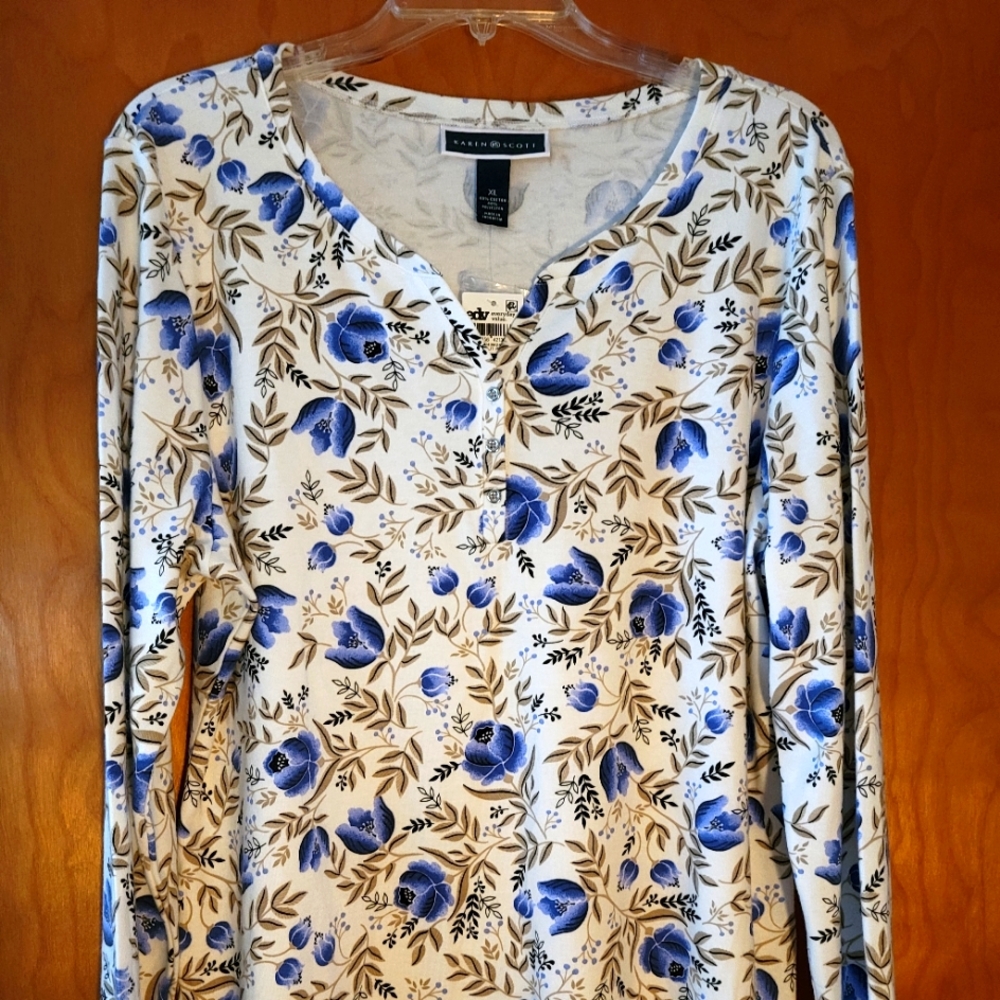 Karen Scott Print Henley Top Starlit XL